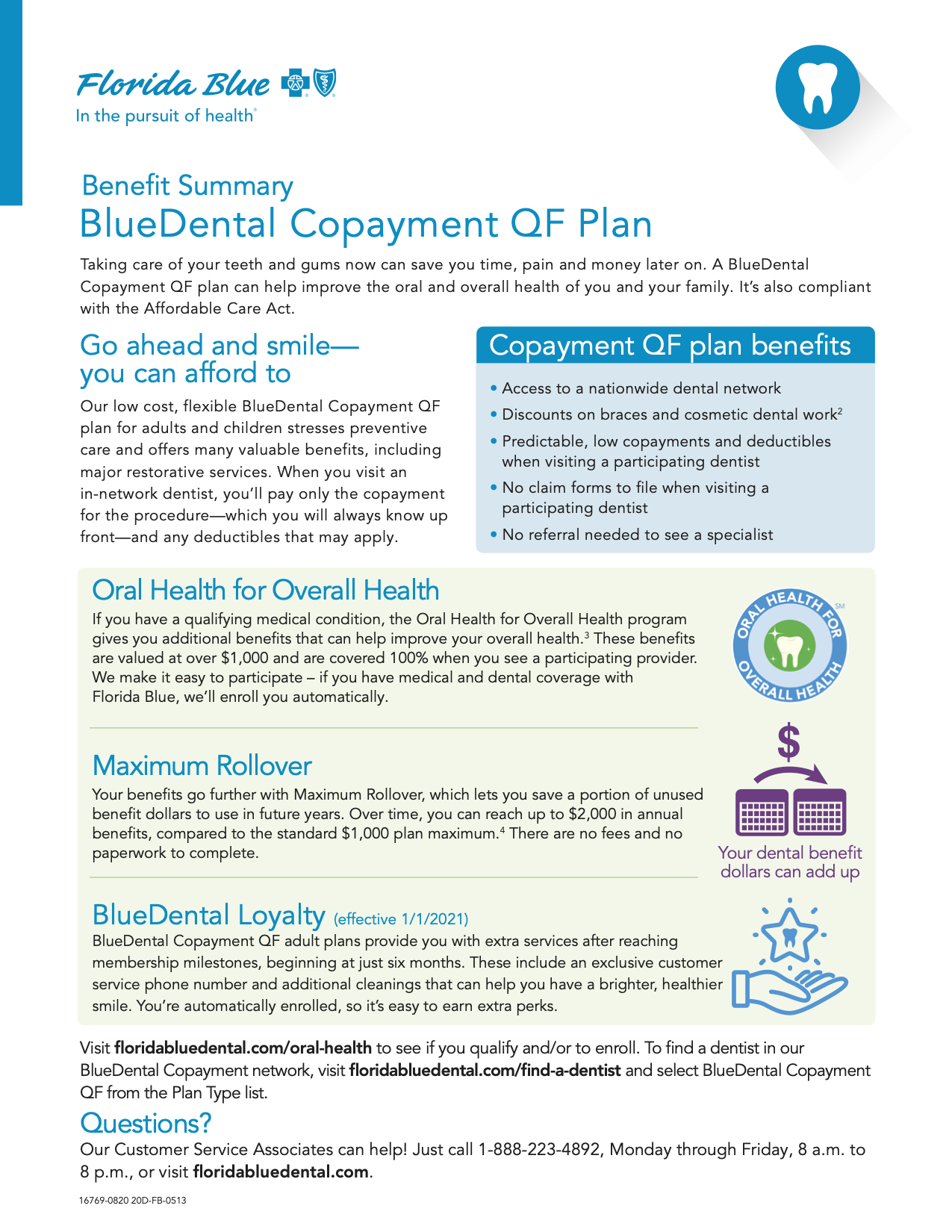 2021 Blue Dental Copayment Summary