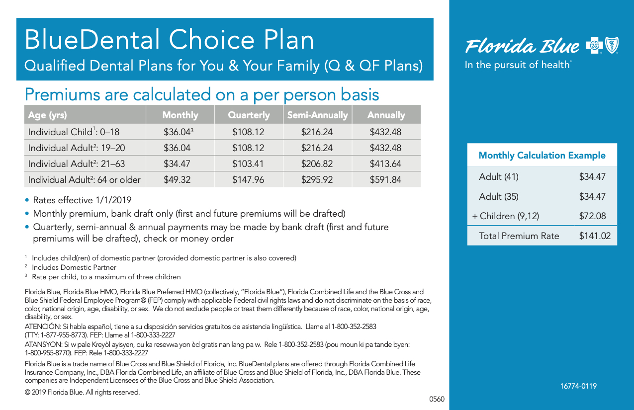 Florida Blue Dental 2021 Premiums